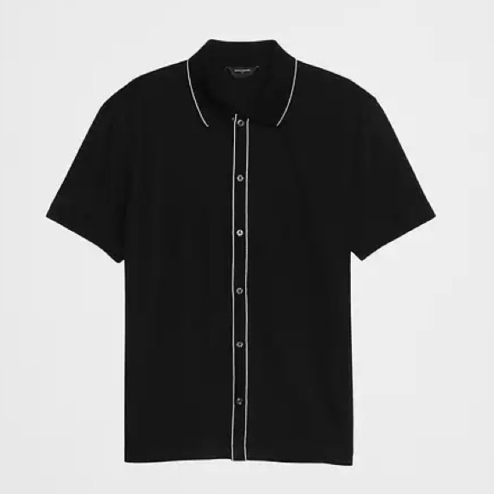 men banana republic black luxe touch polo short sleeve button up shirt